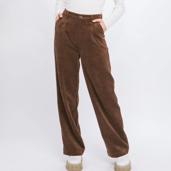 Women Corduroy Wide Leg Pants Casual Elastic Waist Retro Trouser with Pockets - Image 3