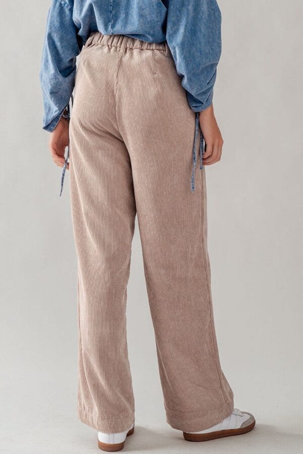 Women Corduroy Wide Leg Pants Casual Elastic Waist Retro Trouser with Pockets - Image 4