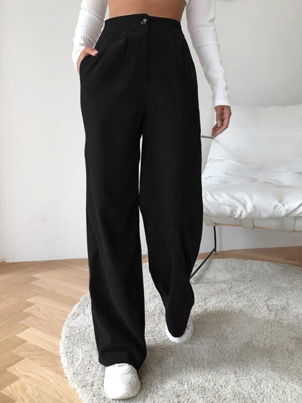 Women Corduroy Wide Leg Pants Casual Elastic Waist Retro Trouser with Pockets - Image 5