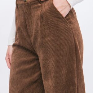 Women Corduroy Wide Leg Pants Casual Elastic Waist Retro Trouser with Pockets