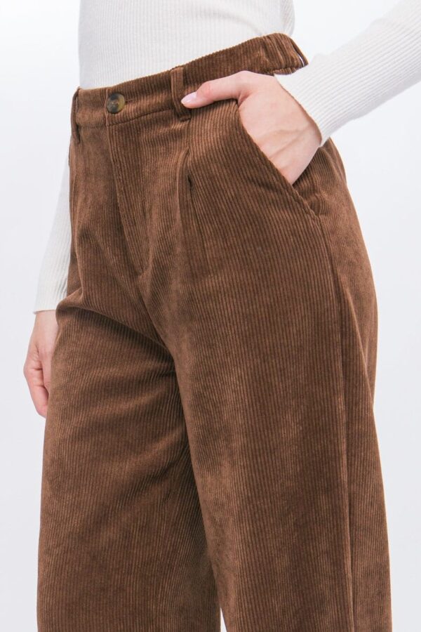 Women Corduroy Wide Leg Pants Casual Elastic Waist Retro Trouser with Pockets