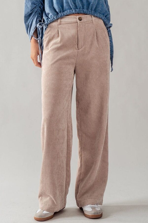Women Corduroy Wide Leg Pants Casual Elastic Waist Retro Trouser with Pockets - Image 6