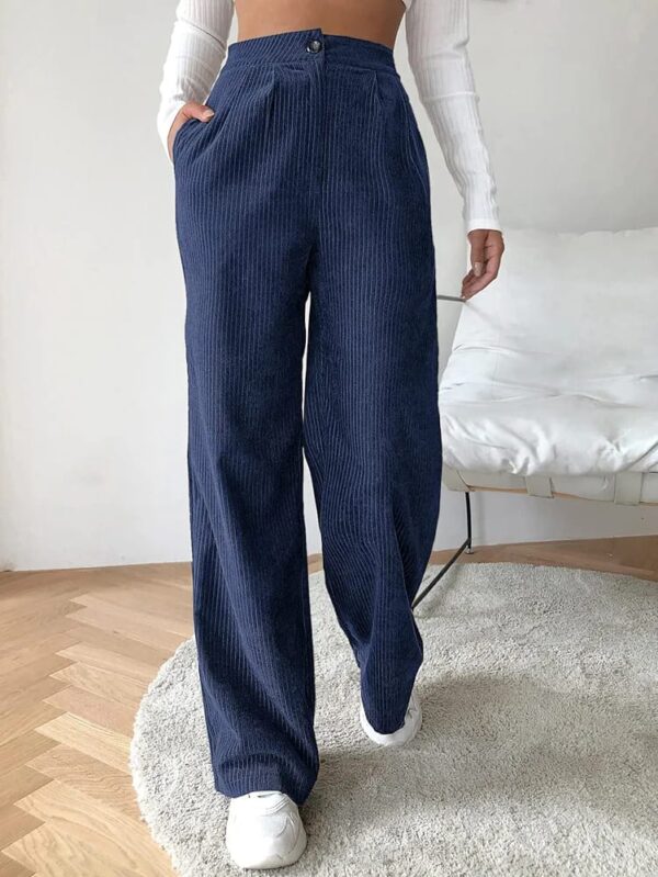 Women Corduroy Wide Leg Pants Casual Elastic Waist Retro Trouser with Pockets - Image 7