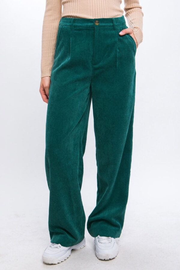 Women Corduroy Wide Leg Pants Casual Elastic Waist Retro Trouser with Pockets - Image 8