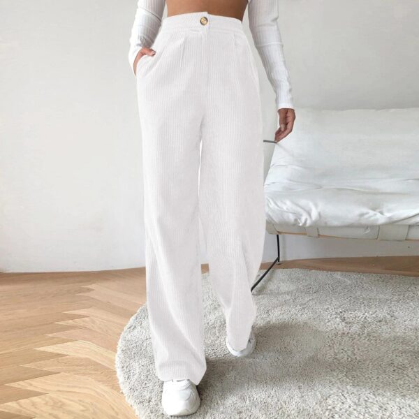 Women Corduroy Wide Leg Pants Casual Elastic Waist Retro Trouser with Pockets - Image 9