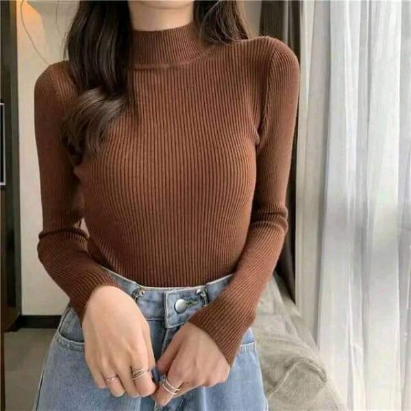 Premium Stretchable Ribbed Cotton Mock Neck Top for Women - Image 9