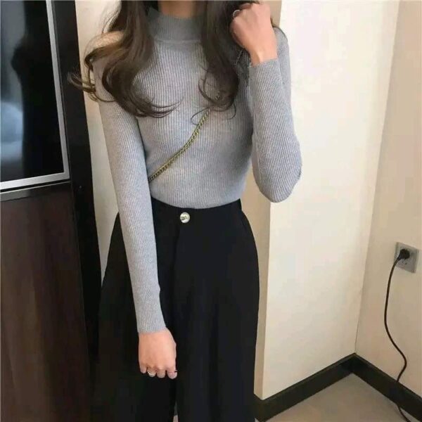 Premium Stretchable Ribbed Cotton Mock Neck Top for Women - Image 8