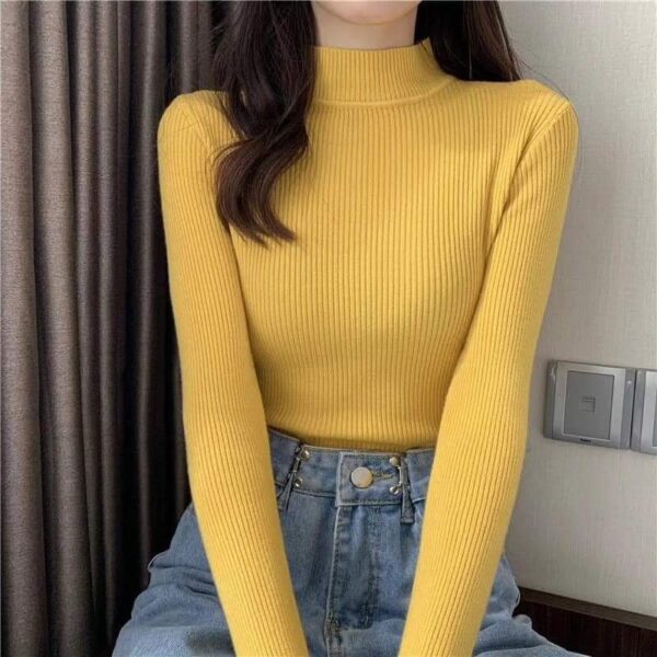 Premium Stretchable Ribbed Cotton Mock Neck Top for Women - Image 7