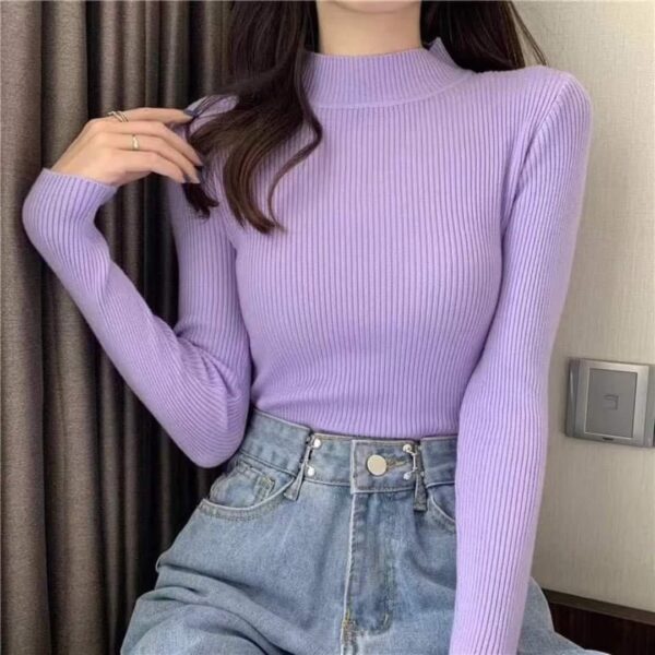 Premium Stretchable Ribbed Cotton Mock Neck Top for Women - Image 6