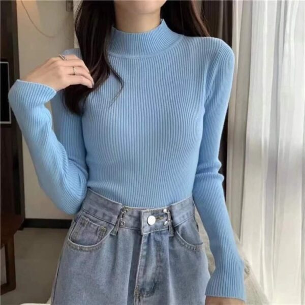 Premium Stretchable Ribbed Cotton Mock Neck Top for Women - Image 5