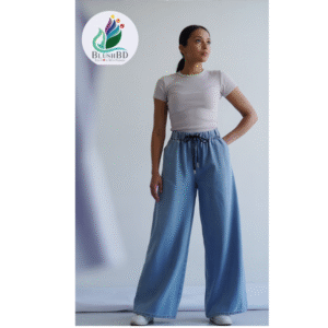 Classic Lace-Up Wide Leg Baggy Denim Pants for Women