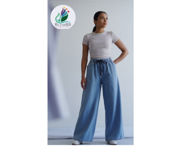 Classic Lace-Up Wide Leg Baggy Denim Pants for Women