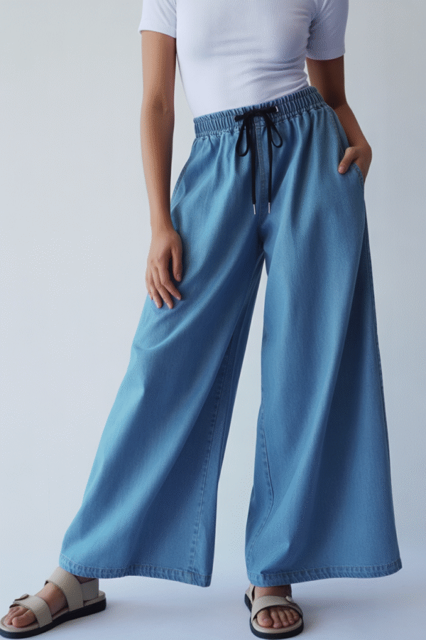 Classic Lace-Up Wide Leg Baggy Denim Pants for Women - Image 2