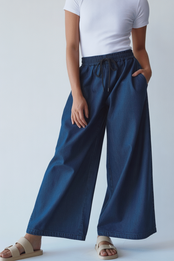 Classic Lace-Up Wide Leg Baggy Denim Pants for Women - Image 3