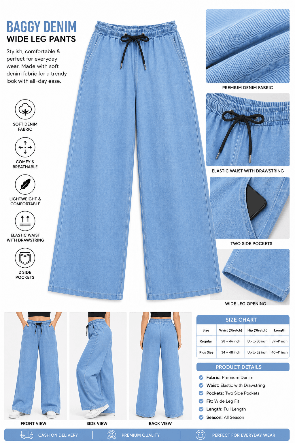 Ladies Baggy Denim Palazzo - Image 8